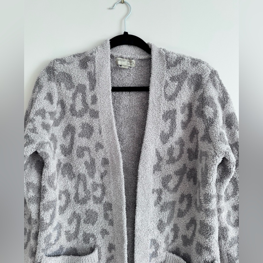 Barefoot Dreams Cozy Chic Leopard Cardigan Sweater Linen Warm Gray S - Picture 7 of 14